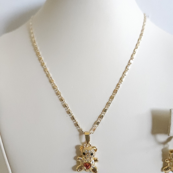 Gold Plated Teddy Bear Necklace and Earring Set - Picture 2 of 5